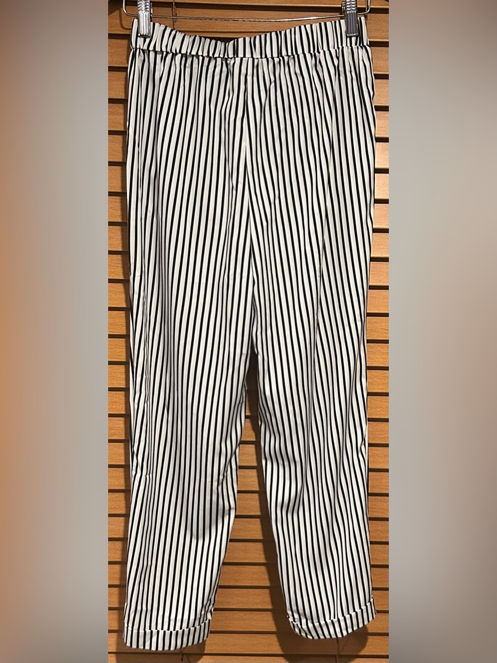 NEW SHEIN Aurora Silk Black & White Vertical Stripe Straight Drawstring Pants - Picture 7 of 9